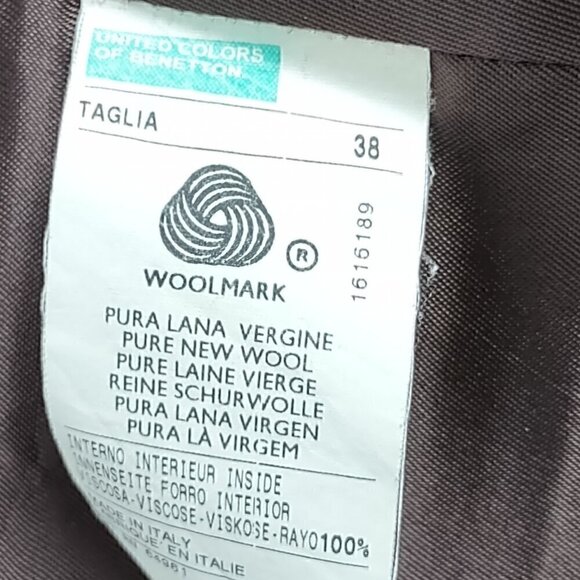 United Colors Of Benetton 100% Wool Brown Three Button Two Pocket Blazer Size 2 - Picture 11 of 14